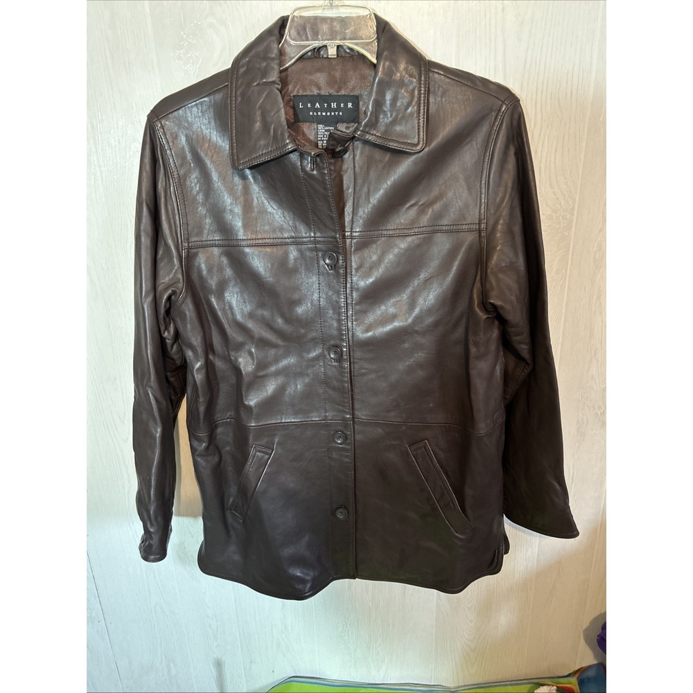Leather Elements Medium Dark Brown Button‎ Front Long Leather Jacket Vintage